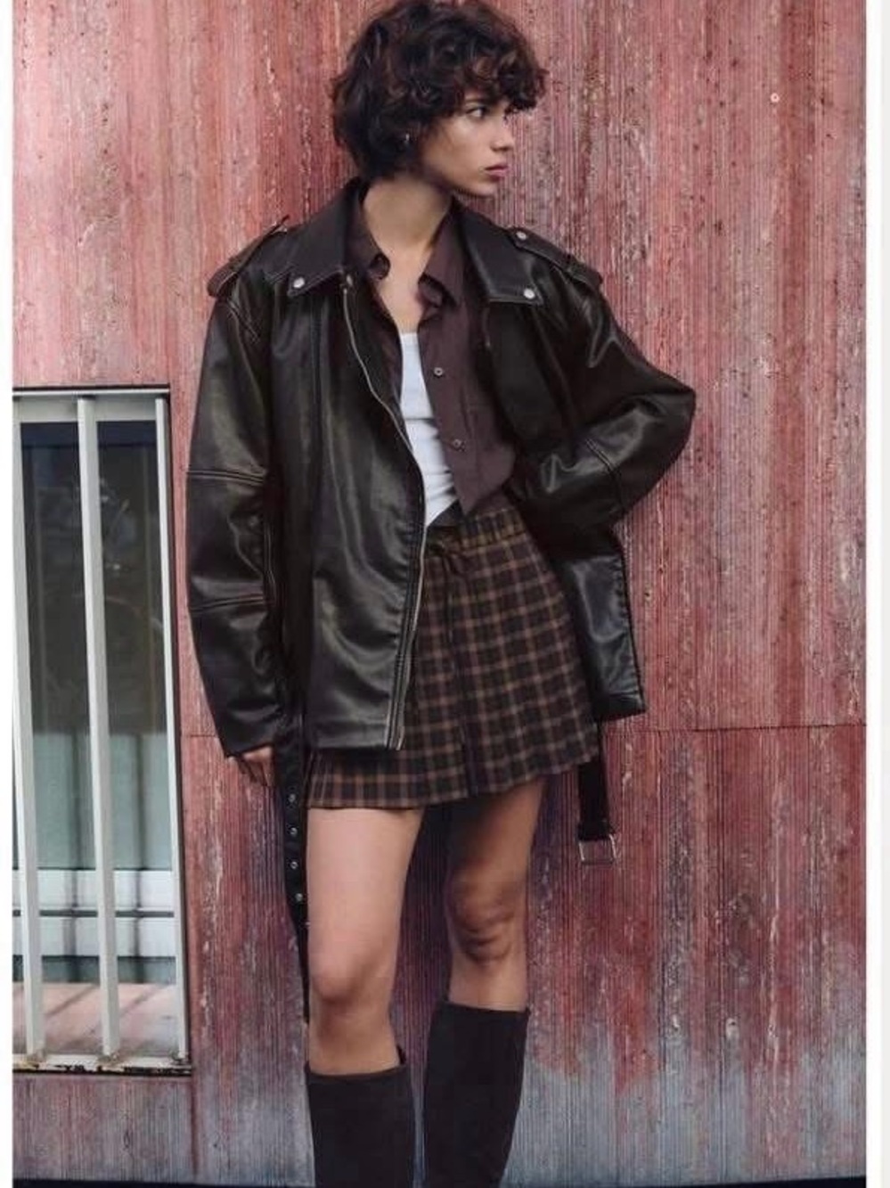 Zara Brown Plaid Pleated Mini Skirt